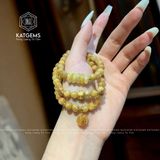  Chuỗi Vòng Thạch Anh Tóc Vàng Vip 6.2ly Túi Tiền Kim Bảo Mix Ngũ Điếu Và Charm Chú Om Mani Padme HumVàng 10K (Kim, Thổ) 