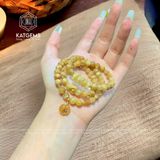  Chuỗi Vòng Thạch Anh Tóc Vàng Vip 6.2ly Túi Tiền Kim Bảo Mix Ngũ Điếu Và Charm Chú Om Mani Padme HumVàng 10K (Kim, Thổ) 