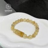  Vòng Tay Đơn Thạch Anh Tóc Vàng 8,6 Ly Lu Thống Mix Bi Vàng 10K (Kim, Thổ) 