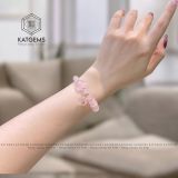  Vòng Tay Đơn Thạch Anh Hồng 7ly Mix Ngũ Điếu, Túi Tiền, Hồ Ly Và Bi Vàng Tây 10K (Hỏa,Thổ) 