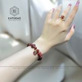  Vòng Tay Đơn Thạch Anh Tóc Đỏ 7.5ly Mix Ngũ Điếu, Túi Tiền, Hồ Ly Và Bi Vàng Trang Sức (Hỏa, Thổ) 