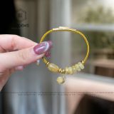  Vòng Dây Cáp Đá Thạch Anh Tóc Vàng Mix Ngũ Điếu, Lu Thống Và Túi Tài Lộc Vàng Tây 10K (Thổ, Kim) 150525-35 