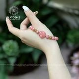  Vòng Tay Đơn Đá Đào Hoa 7.2ly Bà Hồ Ly Mix Charm Kim Tiền Vàng 10K (Hoả, Thổ) 