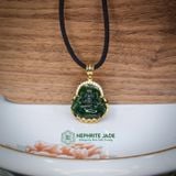  Mặt Phật Di Lặc Ngọc Bích Canada Bọc Vàng Trang Sức Kích Thước 25x28x6mm VIP (Không Kén Mệnh) 