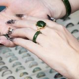  Nhẫn Đôi Hoàng Kim Vàng Trang Sức Viên Chủ Oval Ngọc Bích Canada VIP (Không Kén Mệnh) 