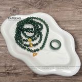  Vòng Chuỗi Ngọc Bích 5.5ly Mix Cỏ 4 Lá, Túi Tiền Và Charm Hoa Sen Vàng Trang Sức (Không Kén Mệnh) 3-128001 