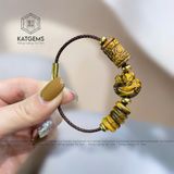  Vòng Dây Cáp Hồ Ly Mix Ngũ Điếu Và Lu Thống Đá Mắt Hổ (Kim Thổ) 