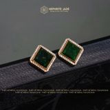  Khuyên Tai Tứ Phương Định Tâm Ngọc Bích Canada Vàng 10K VIP 12x12x4 (Không Kén Mệnh) 