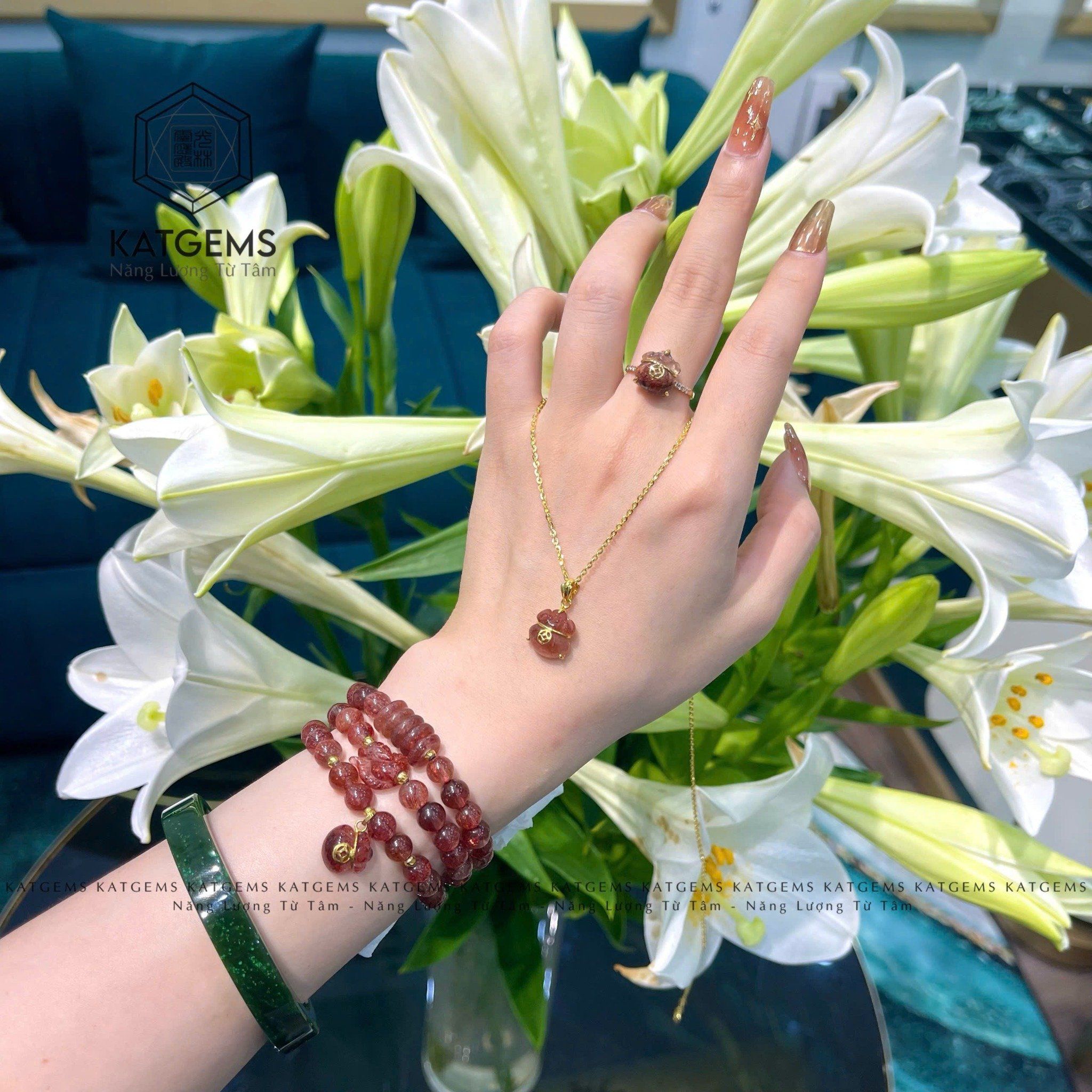  Mặt Dây Chuyền Túi Tiền Đá Thạch Anh Tóc Đỏ (Thổ, Hỏa) 