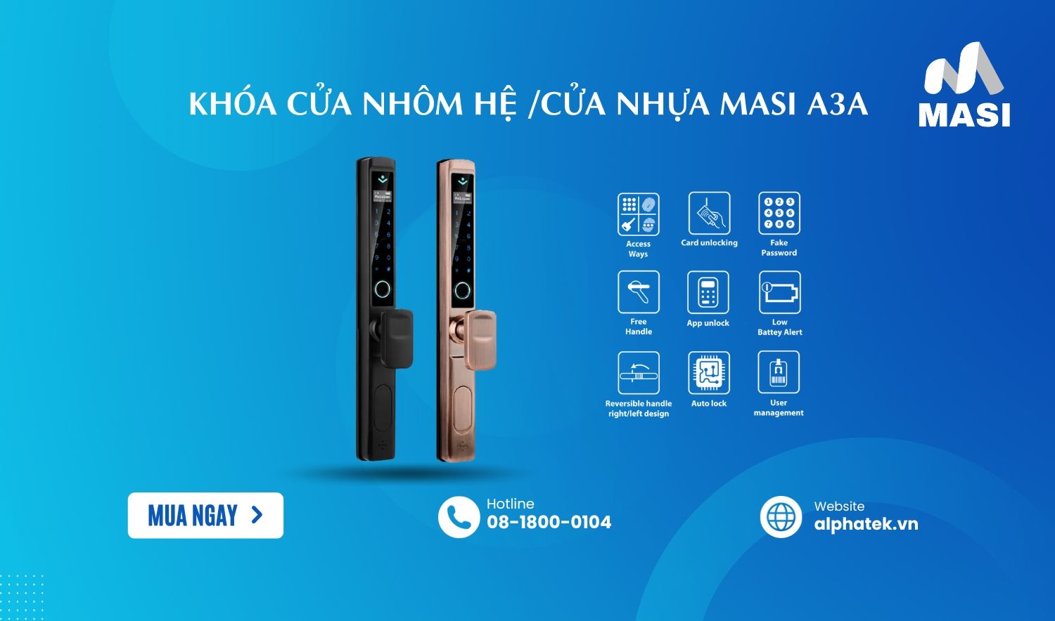  Khóa Cửa Nhôm Hệ /Cửa Nhựa MASI A3A 