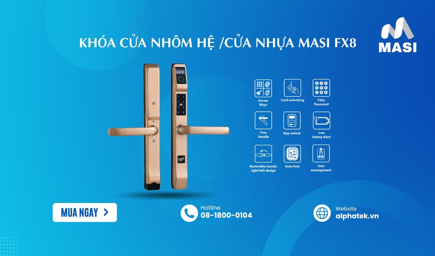  Khóa Cửa Nhôm Hệ /Cửa Nhựa MASI FX8 
