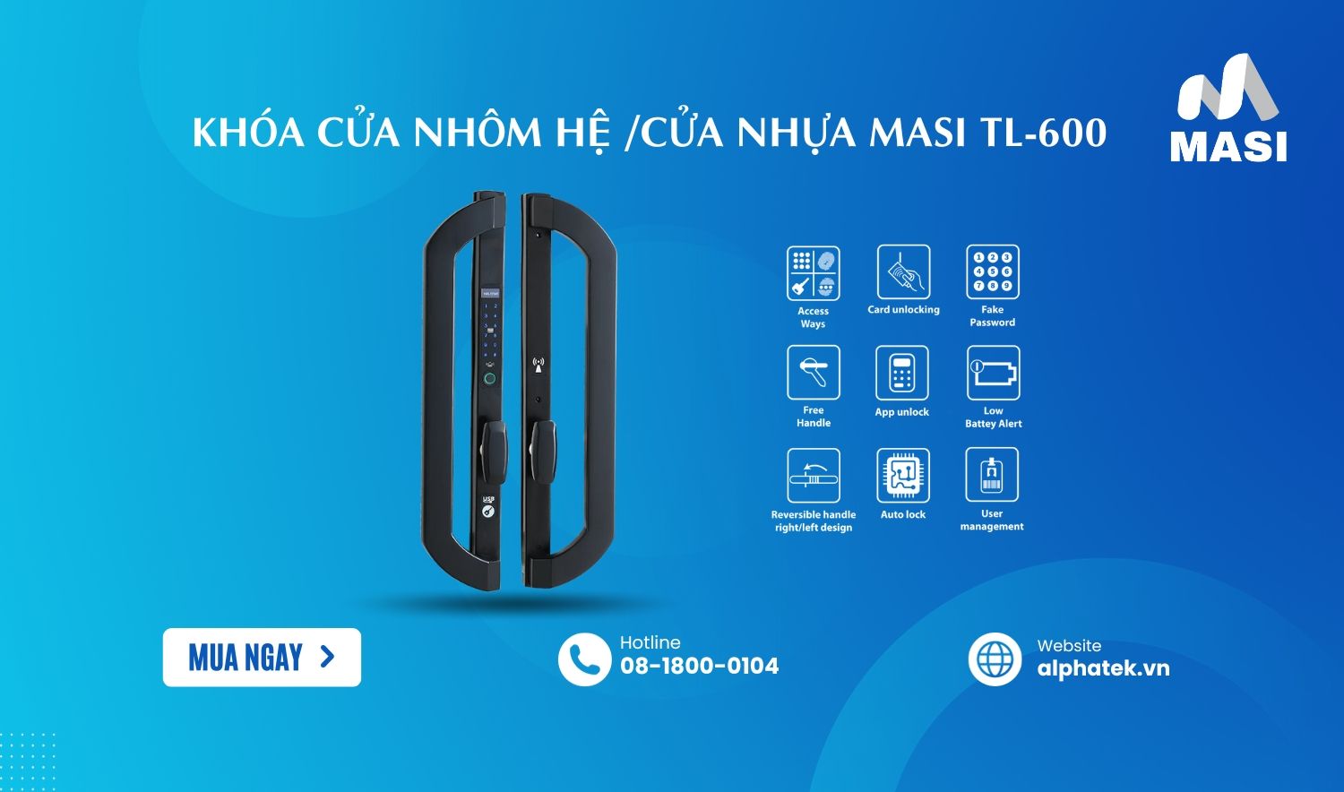  Khóa Cửa Nhôm Hệ /Cửa Nhựa MASI TL-600 