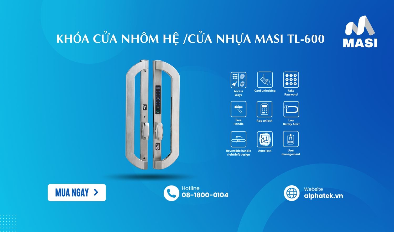 Khóa Cửa Nhôm Hệ /Cửa Nhựa MASI TL-600 