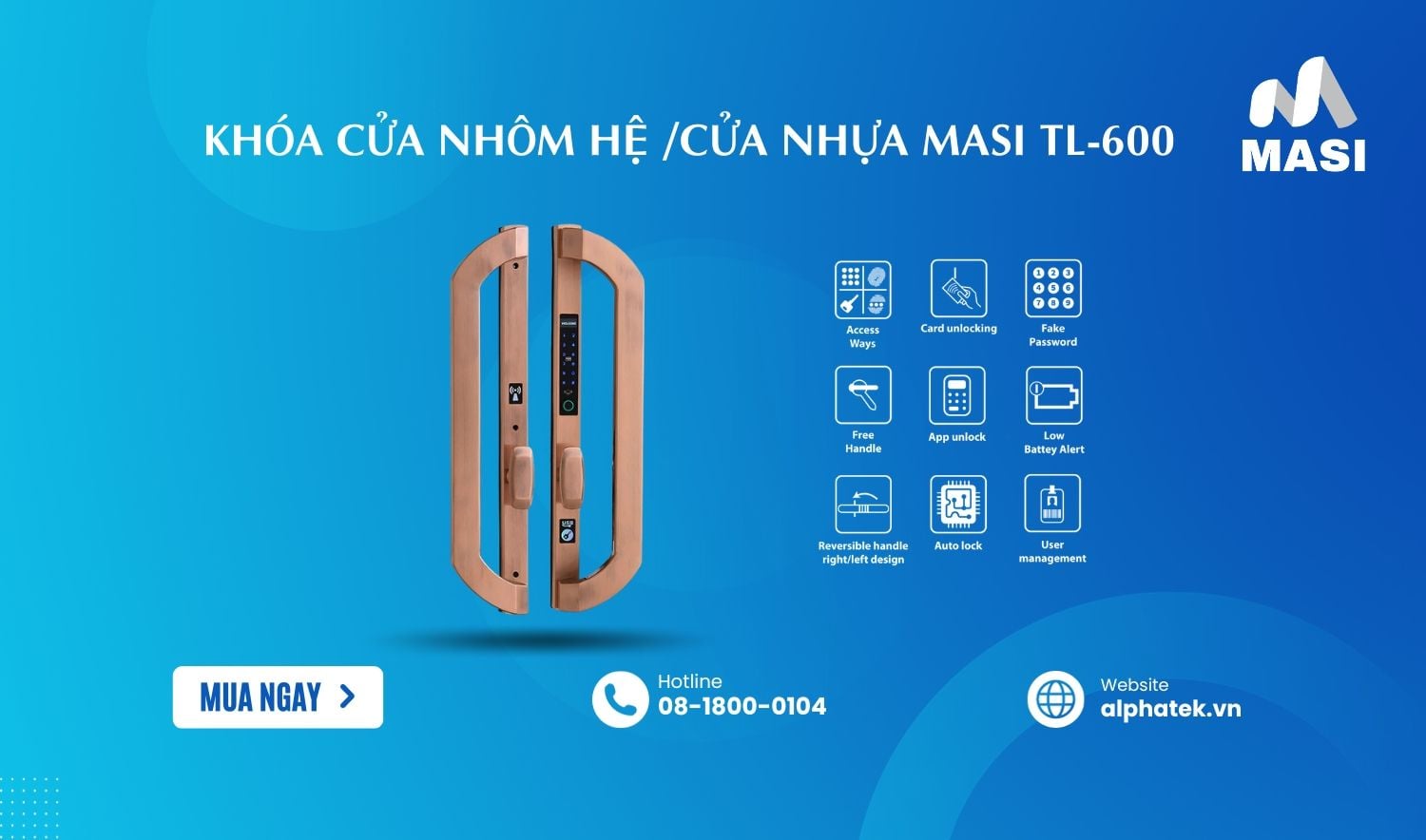  Khóa Cửa Nhôm Hệ /Cửa Nhựa MASI TL-600 