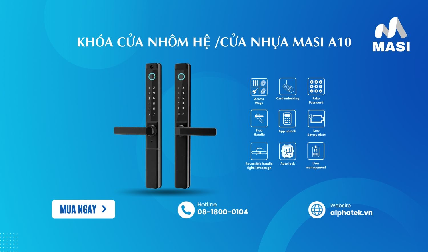  Khóa Cửa Nhôm Hệ /Cửa Nhựa MASI A10 