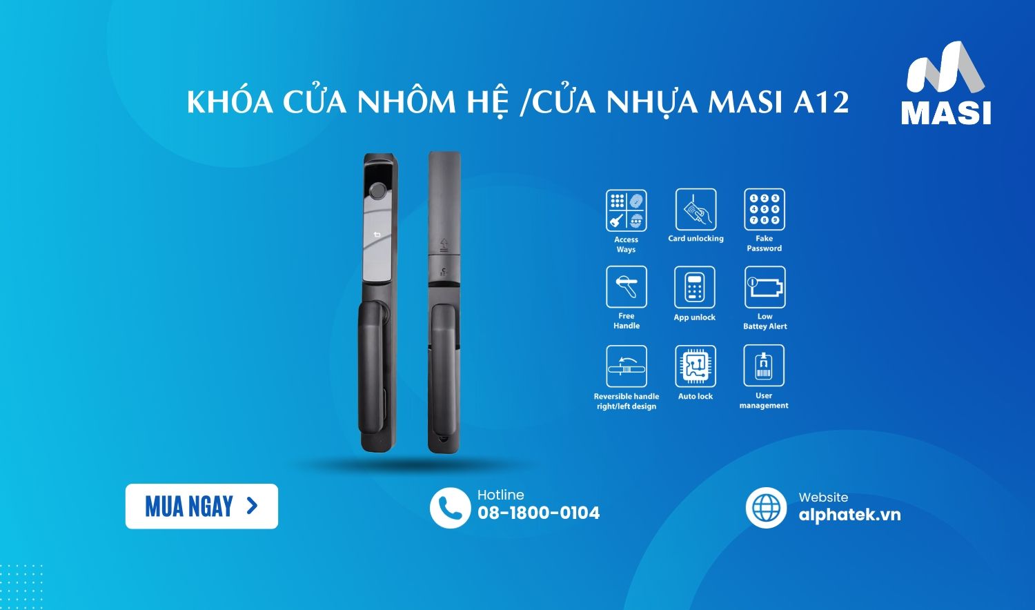  Khóa Cửa Nhôm Hệ /Cửa Nhựa MASI A12 