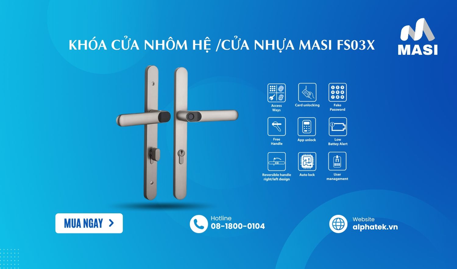  Khóa Cửa Nhôm Hệ /Cửa Nhựa MASI FS03X 