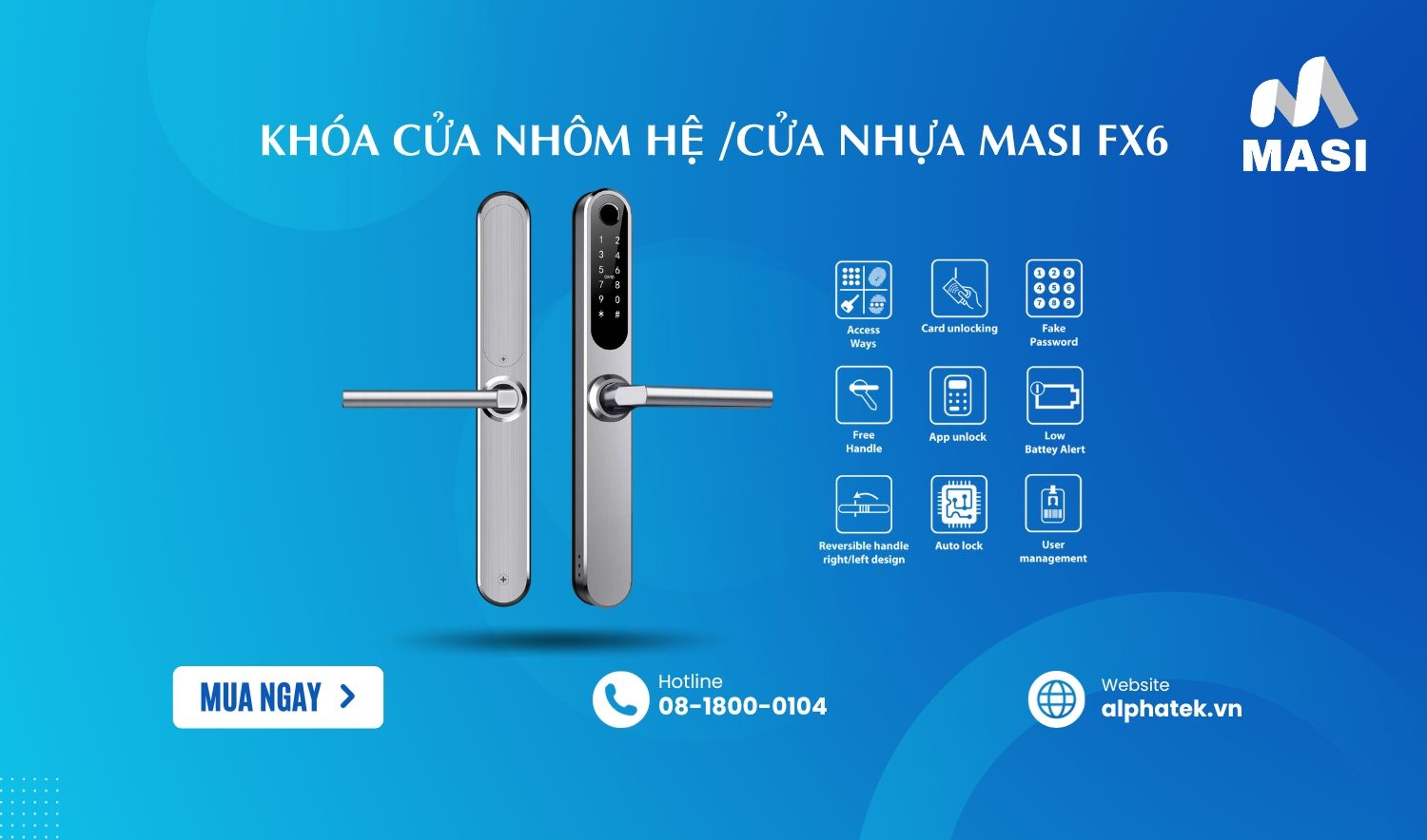  Khóa Cửa Nhôm Hệ /Cửa Nhựa MASI FX6 