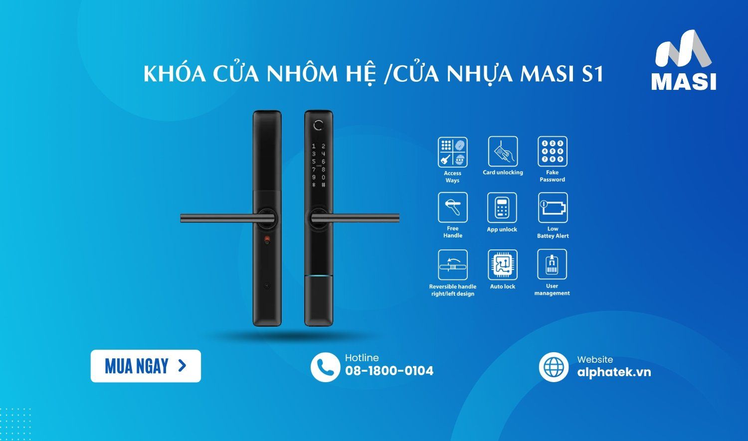  Khóa Cửa Nhôm Hệ /Cửa Nhựa MASI S1 