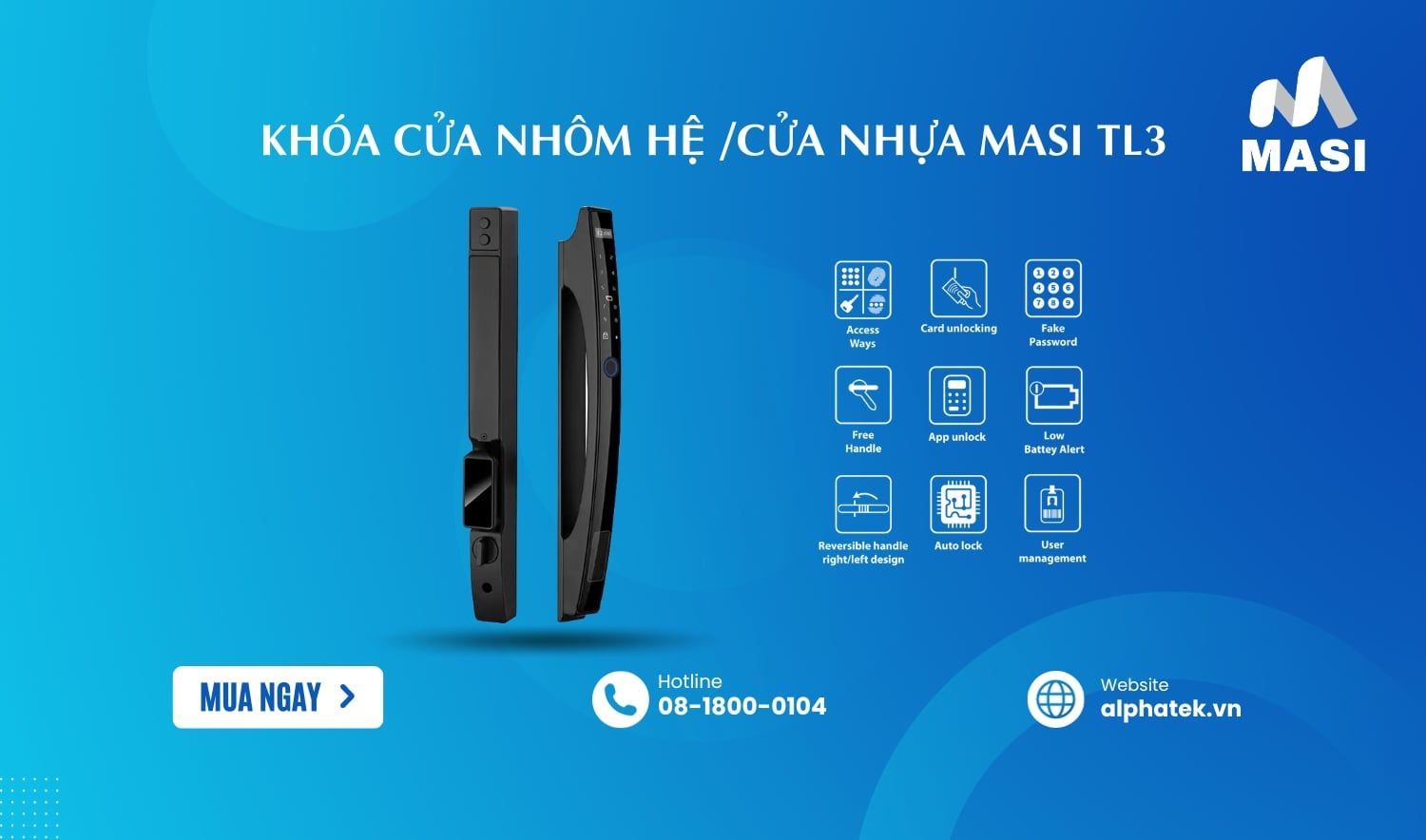  Khóa Cửa Nhôm Hệ /Cửa Nhựa MASI TL3 