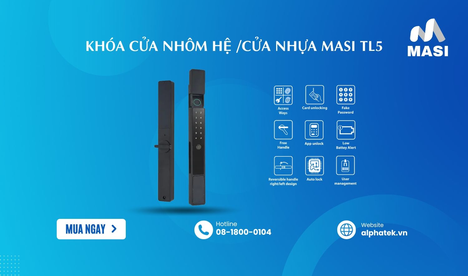  Khóa Cửa Nhôm Hệ /Cửa Nhựa MASI TL5 