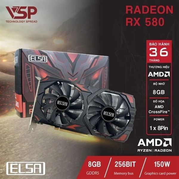 Card màn hình ELSA RX580 8GB DDR5 Black new