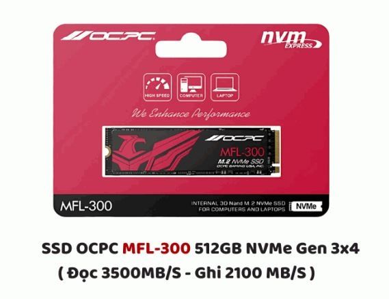 SSD OCPC MFL-300 512GB NVMe Gen 3x4 (Đọc 3100MB/s - Ghi 2100MB/s)