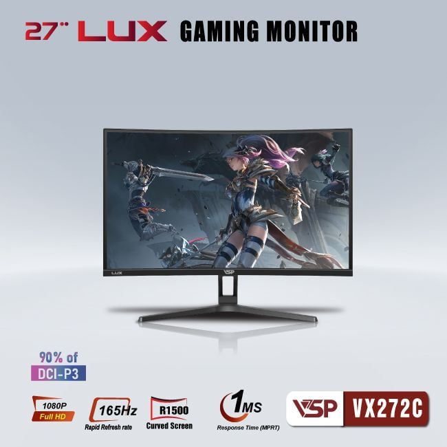 Màn hình Gaming VSP VX272C - LUX | 27 inch, Full HD, VA, 165Hz, 1ms, cong 1500