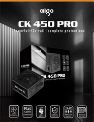 BỘ NGUỒN MÁY TÍNH AIGO MODEL CK450 PRO 450W (DÂY CÁP ĐEN DẸP)