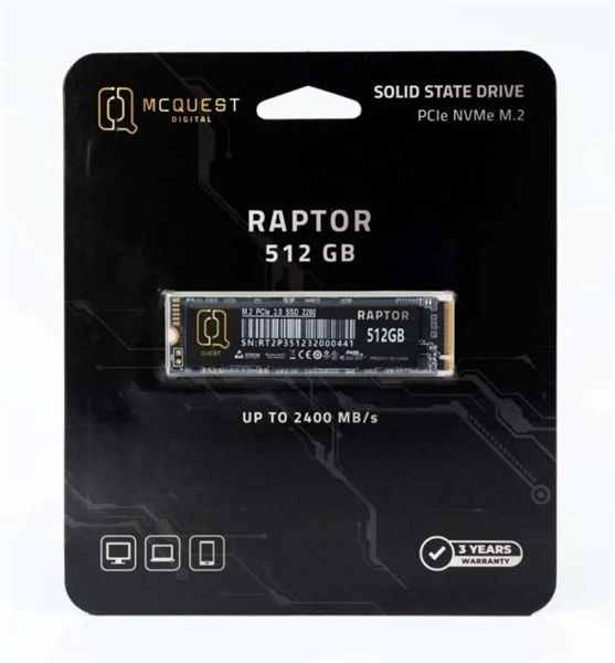 SSD McQuest Raptor 512GB M2 2280 PCIe NVMe Gen 3×4 FV