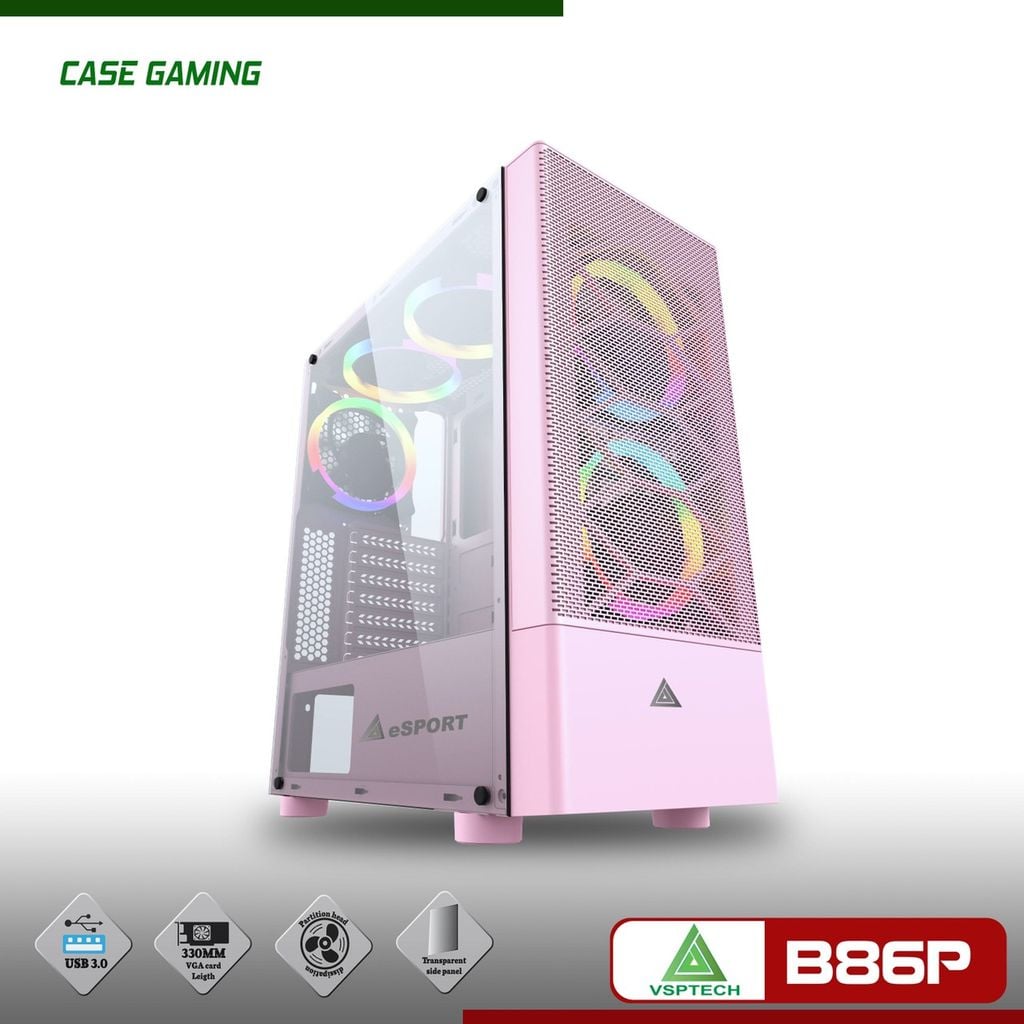 Case VSP Gaming Mặt lưới B86P- Hồng
