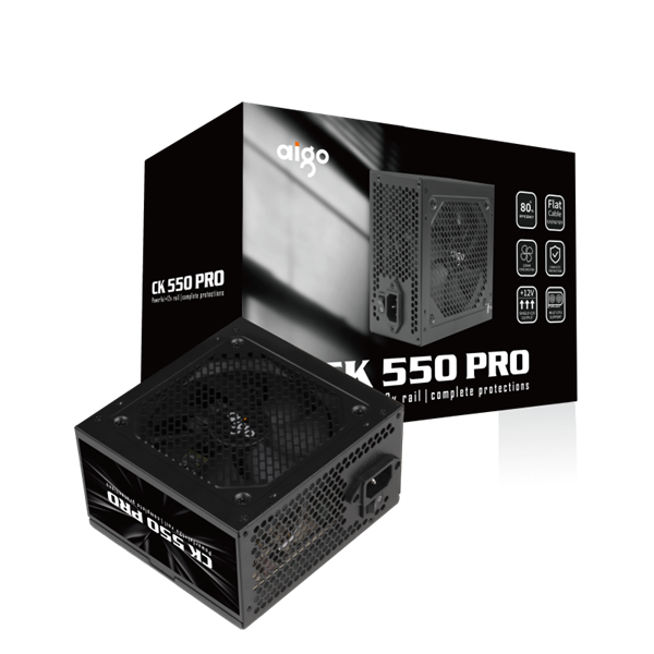 BỘ NGUỒN MÁY TÍNH AIGO MODEL CK550PRO 550W 80+ EFICIENCY (DÂY CÁP ĐEN DẸT)