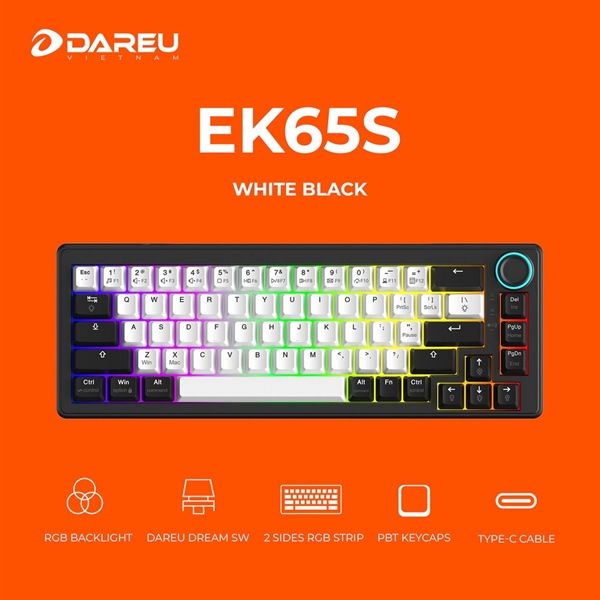 Bàn phím cơ DareU EK65s White Black PBT Dream Switch