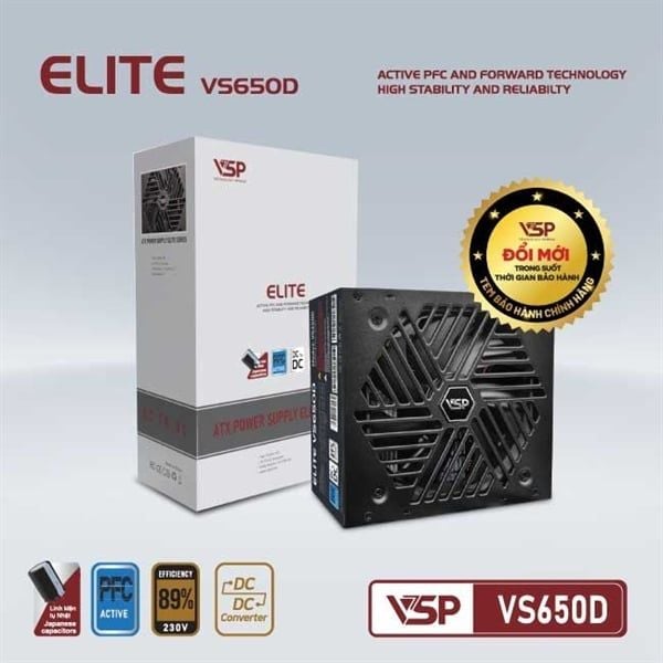 NGUỒN VSP ELITE VS650D 650W - PFC ACTIVE - DC TO DC - 89% EFICIENCY