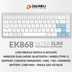 Phím cơ không dây Bluetooth DAREU EK868 RGB - SW RED (WHITE)