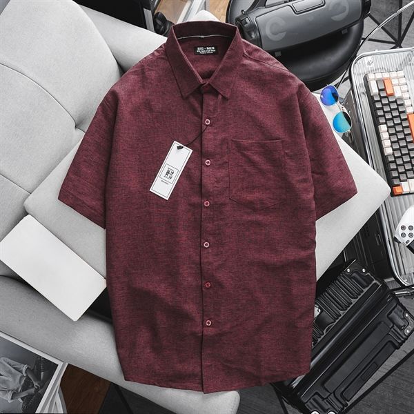 Áo sơ mi tay ngắn có túi vải xô đũi (Mẫu 11)