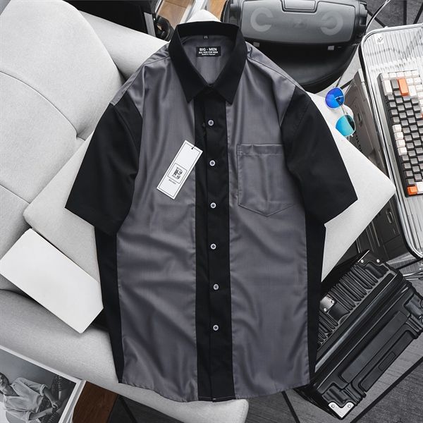 Áo sơ mi tay ngắn phối màu thời trang vải lụa QC cao cấp (Mẫu 28)
