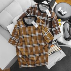 Áo thun cổ tròn phối sọc caro thời trang cỡ đại (Mẫu 30)