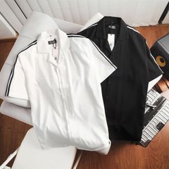 Áo sơ mi tay ngắn cổ đan tông/ cổ vest phối sọc vai mùa hè bigsize nam< 140 kg