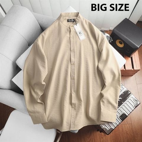 [ Big Men] Áo sơ mi tay dài chất vải đũi màu be thanh lịch thời trang bigsize nam 80- 130 kg