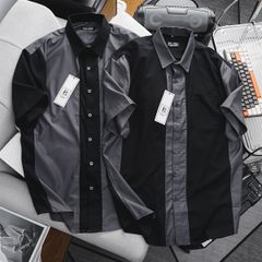 Áo sơ mi tay ngắn phối màu thời trang vải lụa QC cao cấp (Mẫu 28)