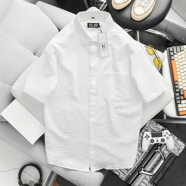 Áo sơ mi nam tay ngắn vải đũi có túi bigsize 80kg - 130kg(Mẫu 12)