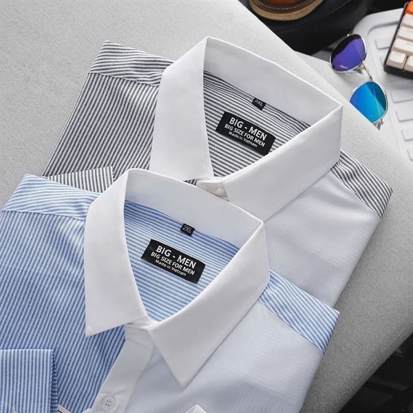 Áo sơ mi tay dài sọc dọc phối thời trang vải lụa oxford cao cấp bigsize nam < 140kg
