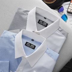 Áo sơ mi tay dài sọc dọc phối thời trang vải lụa oxford cao cấp bigsize nam < 140kg
