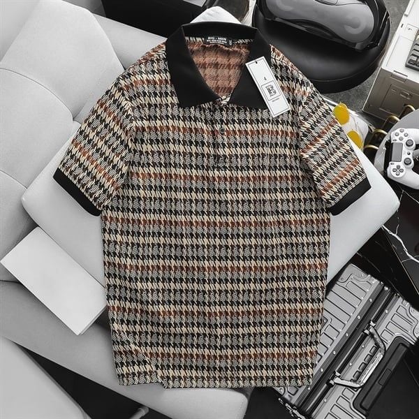 Áo thun polo vải umi họa tiết caro thời trang cỡ đại (mẫu 61)