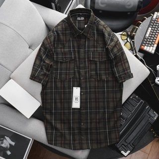 Áo sơ mi tay ngắn vải caro thời trang phối túi mẫu 2 (Mẫu 10)