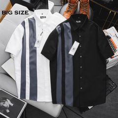 [Big Men] Áo sơ mi tay ngắn chất vải mango 2 sọc to lịch lãm thời trang bigsize nam 80- 130 kg