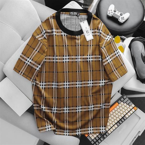 Áo thun cổ tròn phối sọc caro thời trang cỡ đại (Mẫu 30)