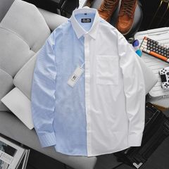 Áo sơ mi tay dài sọc dọc phối thời trang vải lụa oxford cao cấp bigsize nam < 140kg