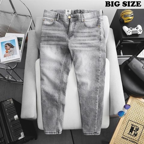 [ Big Men] Quần jean dài xanh xám nhạt wash phối lưng thun thời trang bigsize nam 80- 130 kg_ Mã 415